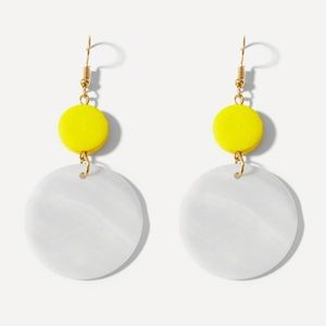 Two Toned Double Disc Earrings - White & Yellow